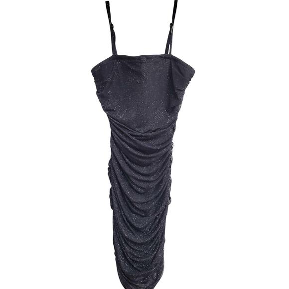 Y2K Ruched Gray/Black Sparkle Bodycon Mini Dress XS Radiante Couture Party Glam - Picture 1 of 8